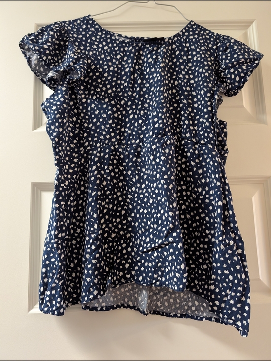 Nursing Queen Tops - Nursing Queen Navy Blue White Printed Flutter Sleeve Blouse